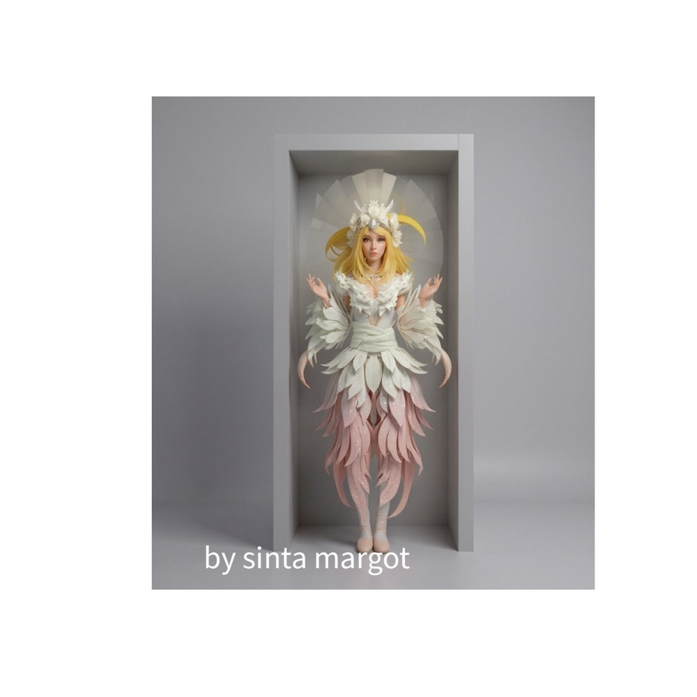 HANDCRAFED digital art print Elegant Feathered Costume on model by me